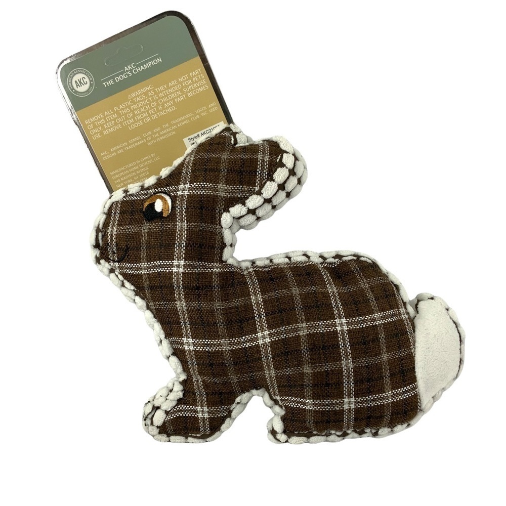 Dog Toss Toy European Home Burlap Bunny Brown White Country Plaid - Picture 2 of 15